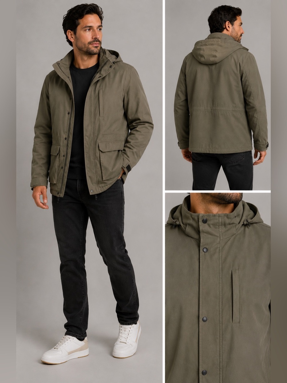 ZARA SPORT Men’s Olive Green Hooded Heavy Utility Jacket Size L